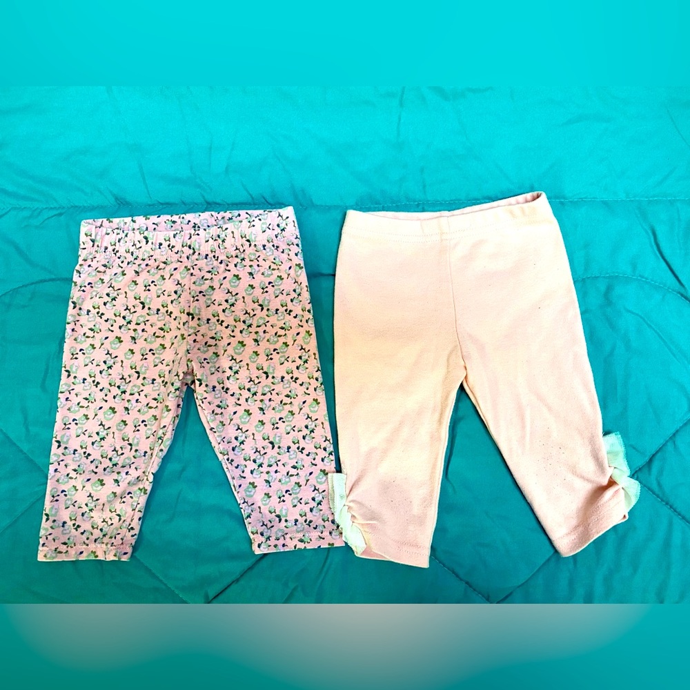 Nicole Miller & Un-named, Infant's 12M Capri leggings (2 pairs) pink & floral